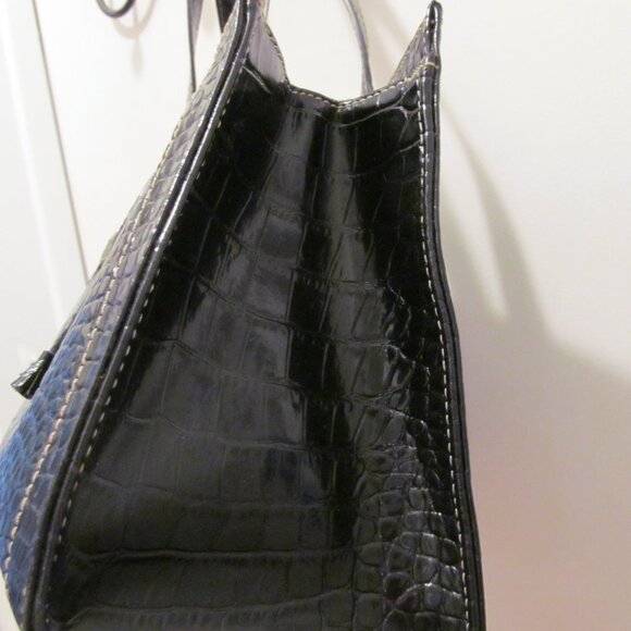 Liz Claiborne Purse Black Faux Croc Leather Bow Tassel w Bonus Cell Phone Holder - Picture 6 of 12